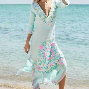 Debbie Katz Taliah Embroidered Maxi Tunic Coverup Dress Size XL~NWT